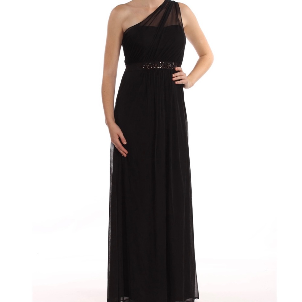 Adrianna Papell asymmetric embellished black gown